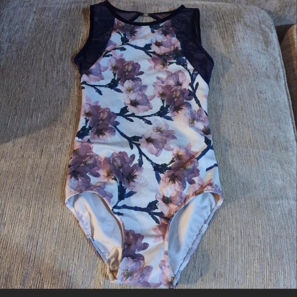 Pink and Black Floral Leotard with Elegant Design